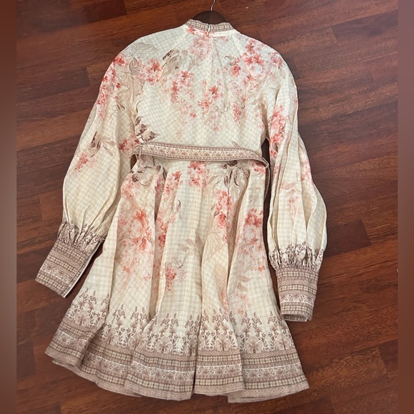 NWT Zimmermann Tropical Flower Long Sleeve Belted Linen Minidress 0 US4 - Picture 5 of 17